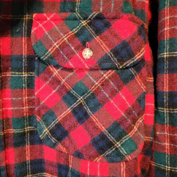 Pendleton Field Shirt Plaid Virgin Wool Button Up Red Green Size M Vintage - Picture 4 of 6